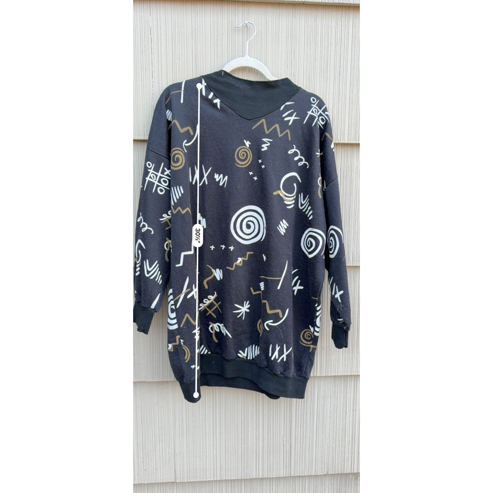Vintage 80s Memphis Art Abstract Doodle Sweatshirt XL Black Made in Italy Tunic