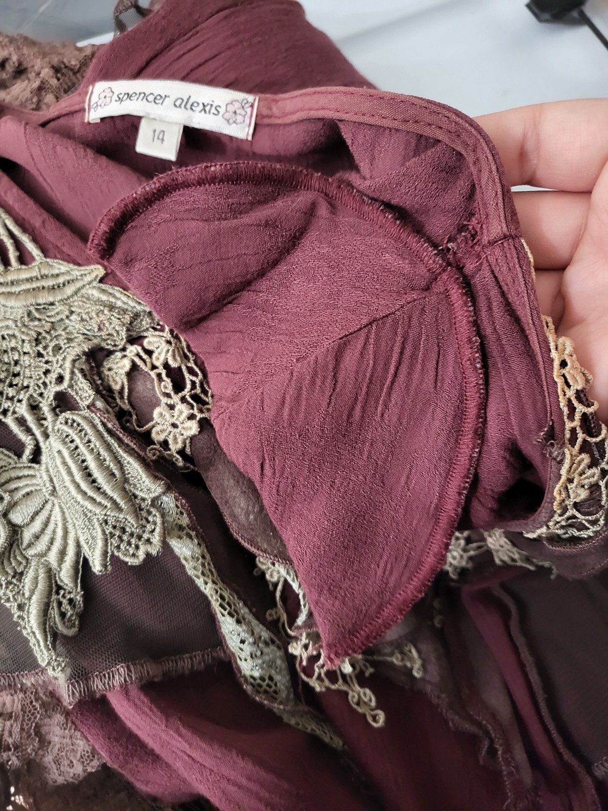 Size:14 SPENCER ALEXIS Vtg 2 Piece Top Skirt Burgundy Gothic Boho Romantic