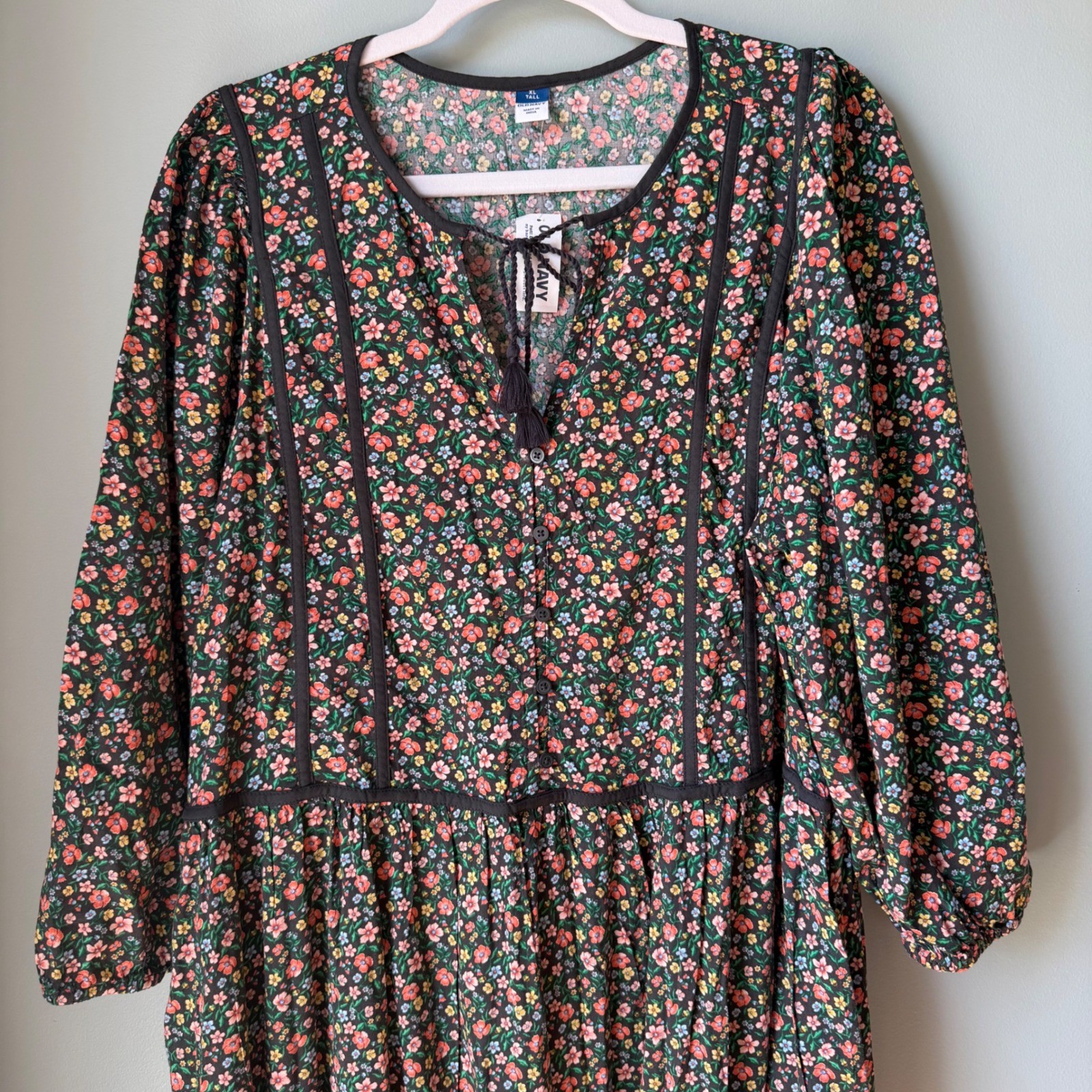 Old Navy Floral Maxi Dress Long Sleeve Tiered Boho Cottage Prairie XL TALL NWT