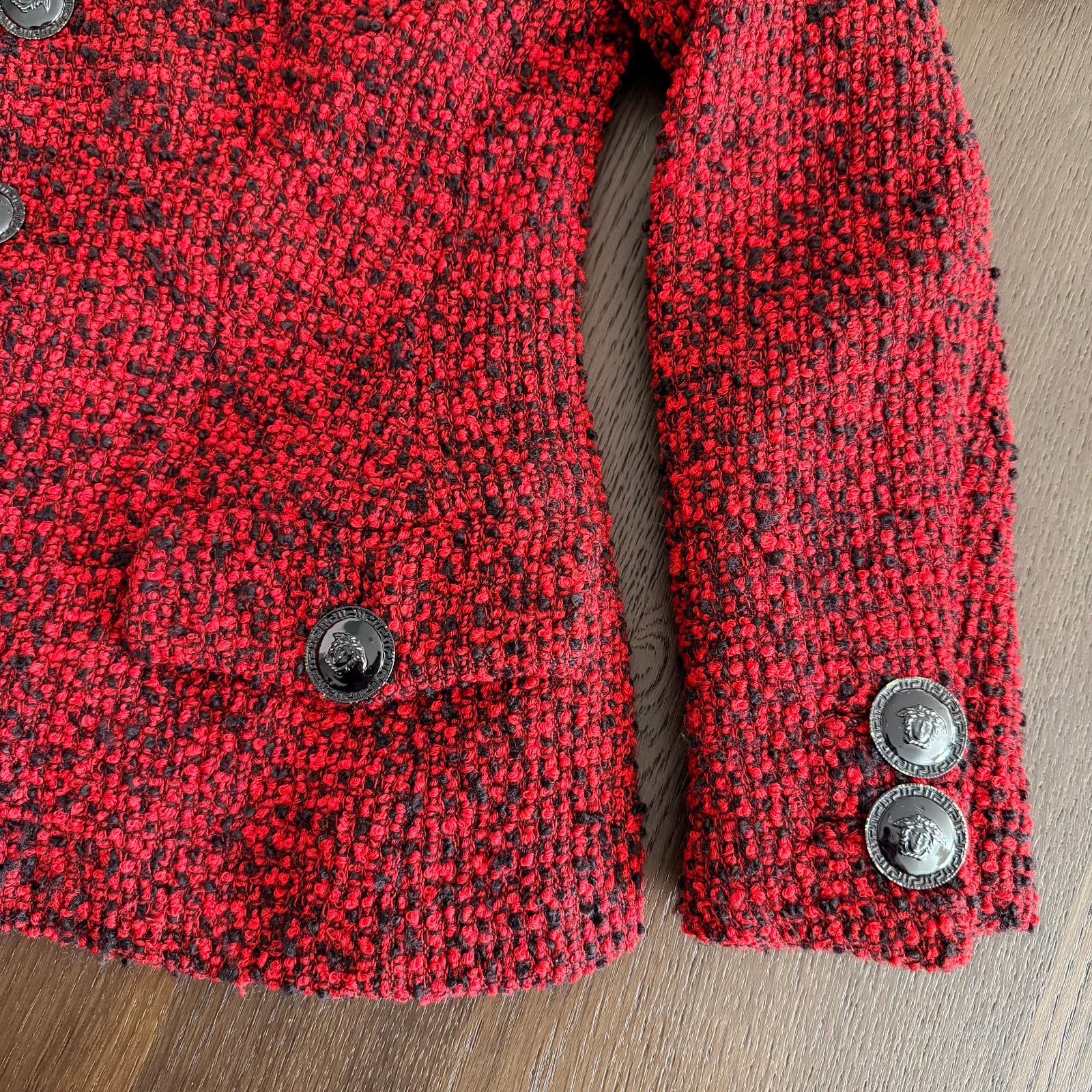 GIANNI VERSACE red wool boucle skirt suit size 42 from F/W 1995/96