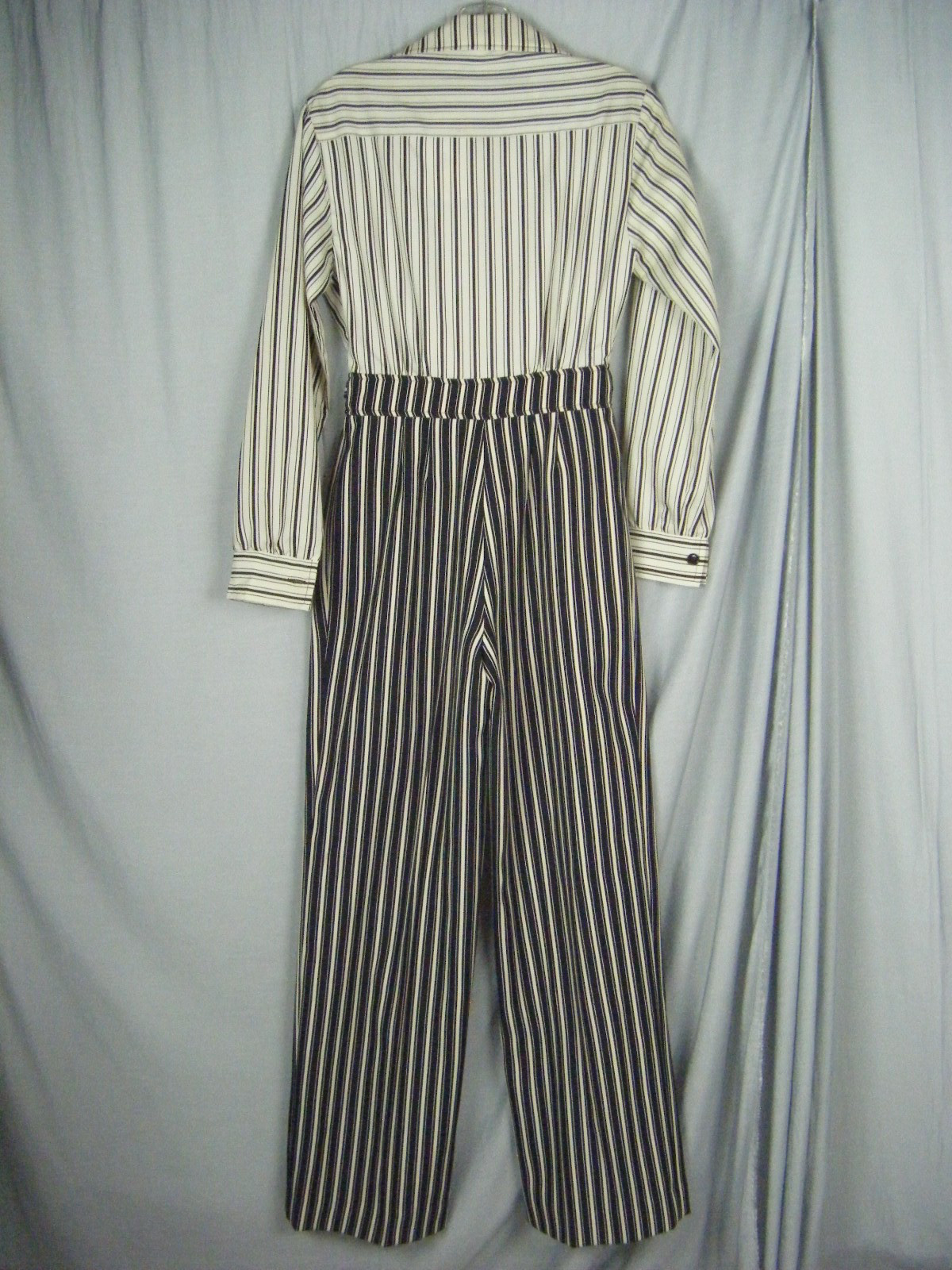 RAVES REVIEW BY APPLAUSE Vtg 70s Ivory Blk Stripes jumpsuit w/Tag- Bust 37/XS-S