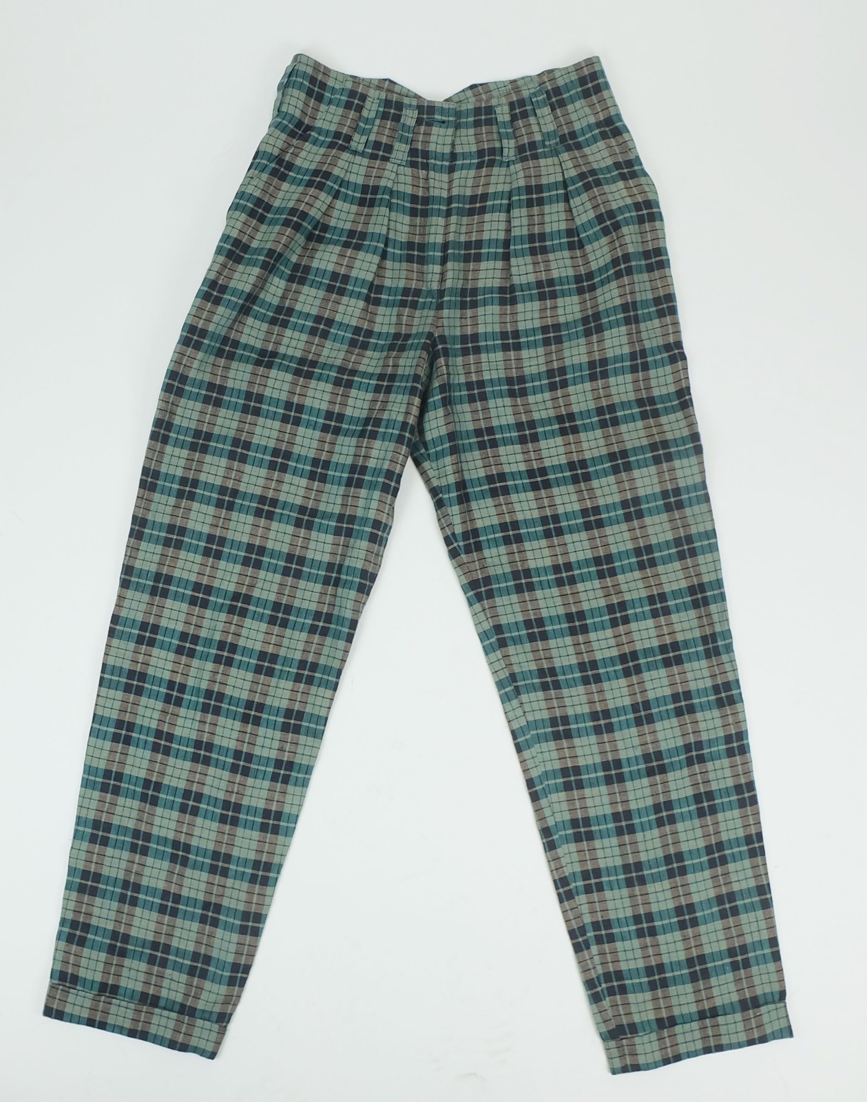 1980s jil sander plaid linen trousers waist pleats size 38 high waist