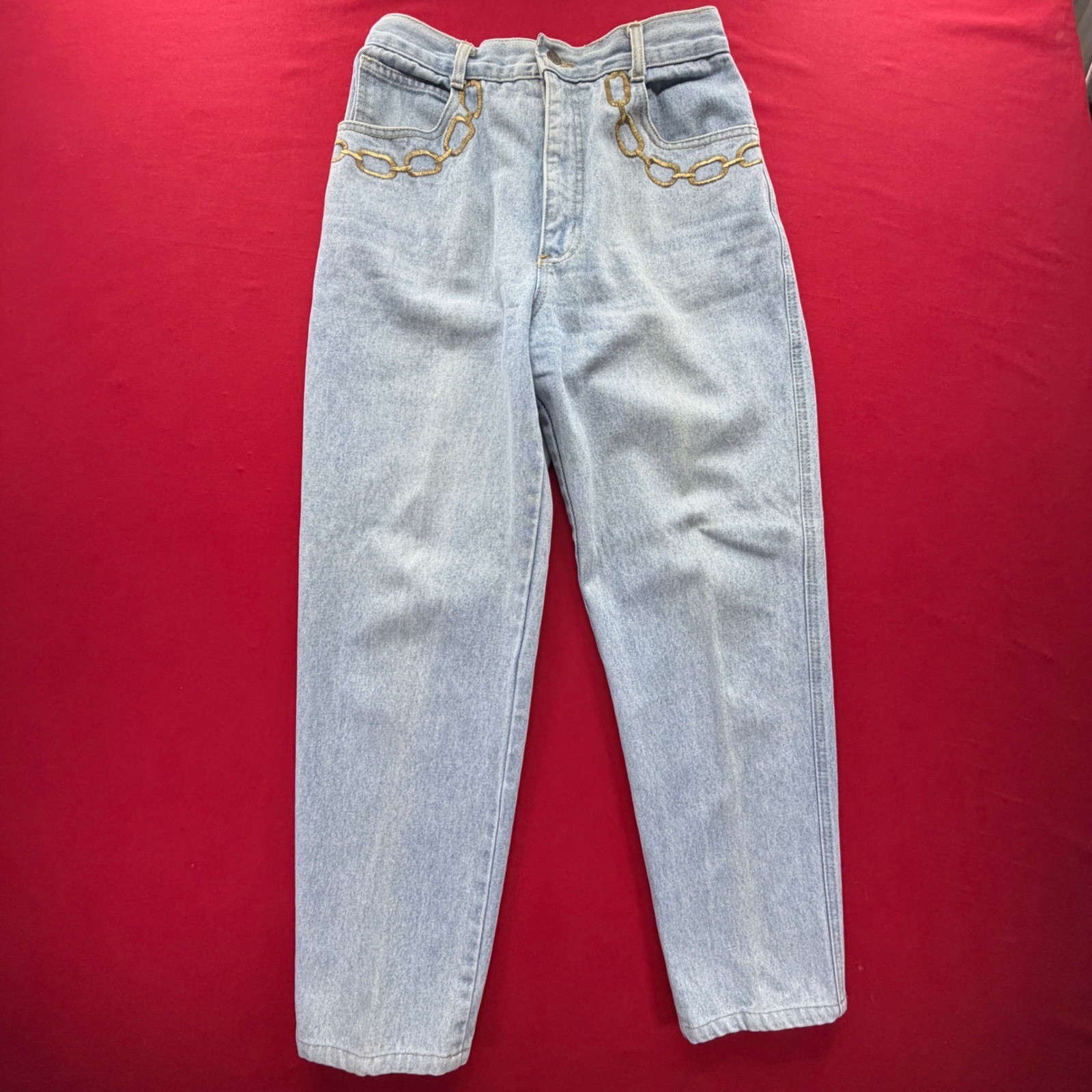 Vintage Monique Jeans Washed High Waist Gold Chain Embroidered Mom Jeans 11/12