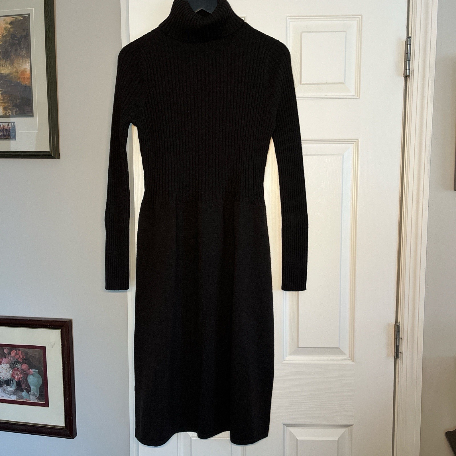 Talbots 100% Merino Wool Brown Turtle Neck Sweater Dress Size Medium Long Sleeve