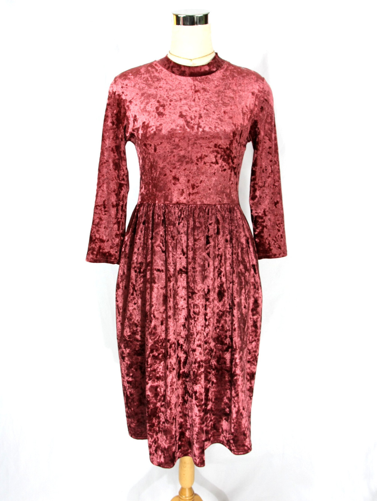 Vintage Ashley le Mieux Velvet Velour Long Sleeve Midi Dress Maroon S M 1990s