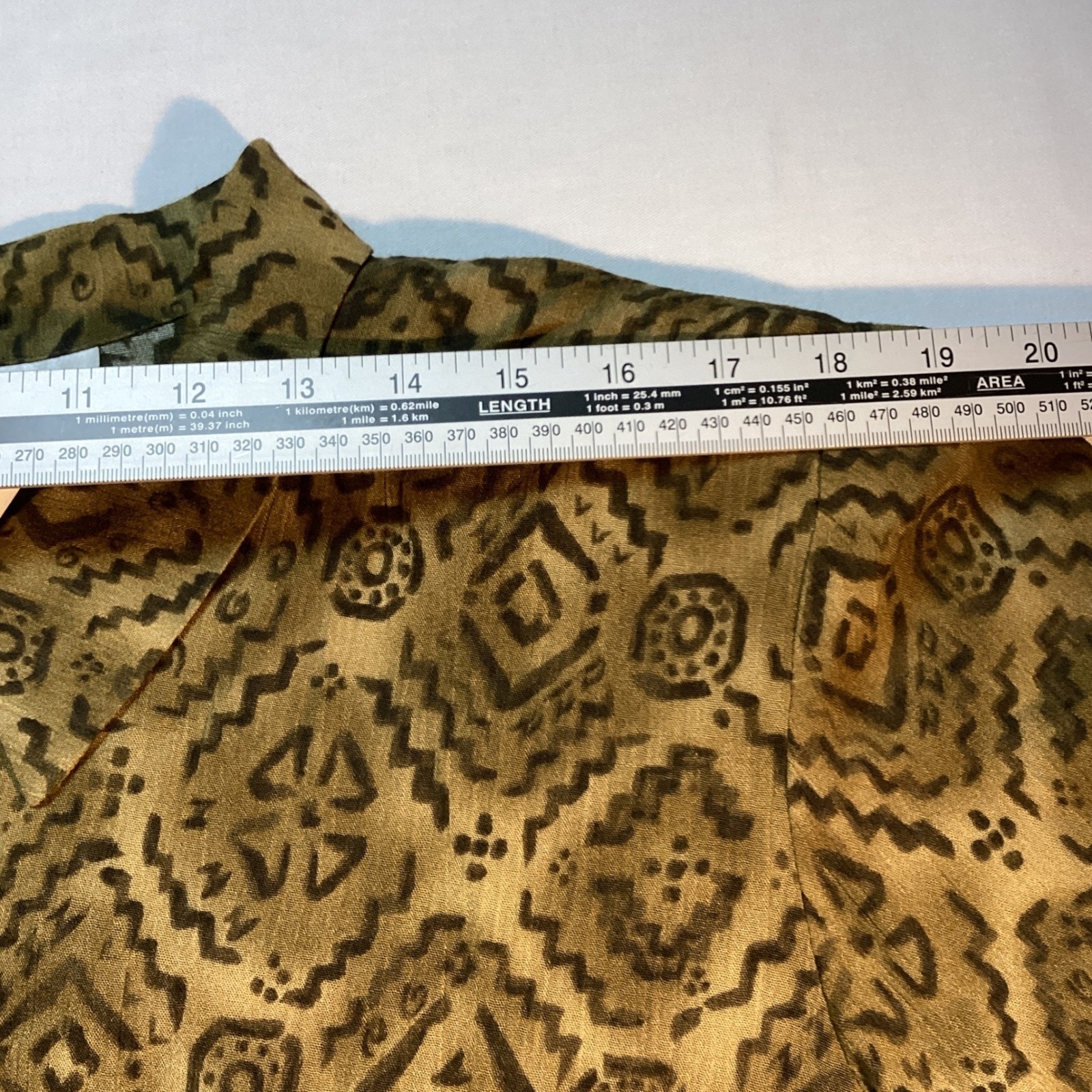 Vintage Miss Dorby Geometric Print Blouse Womens 16 Olive Green Boho Grunge