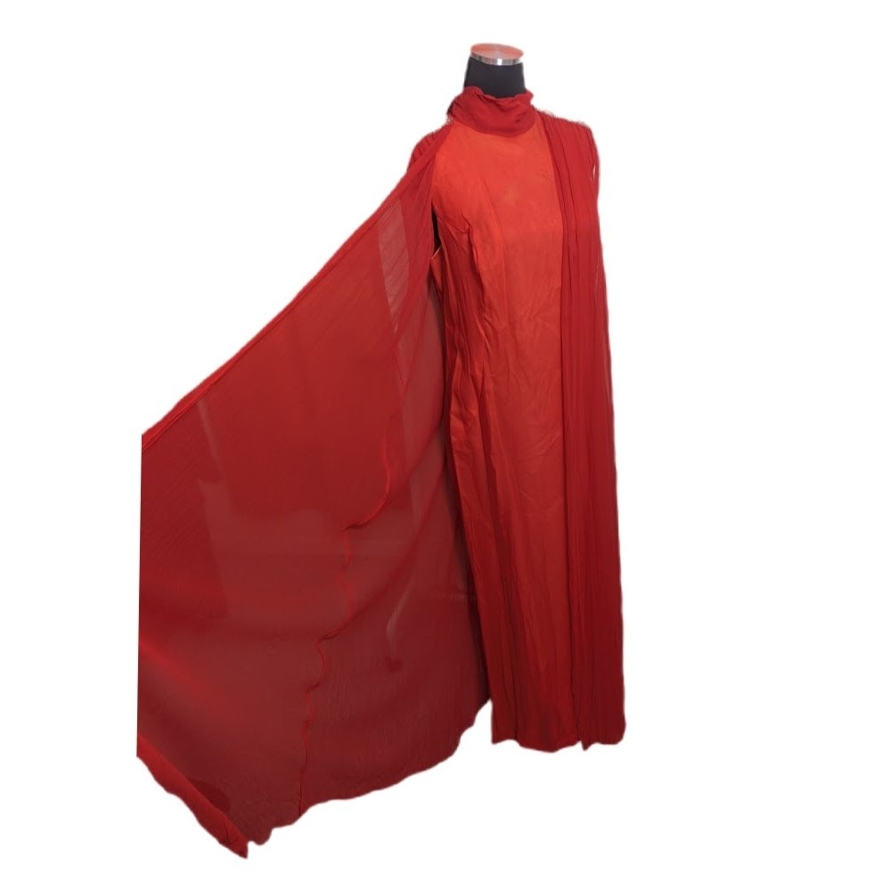 60s 70s Red Chiffon Embellished Formal Gown Dress Glamour Elegance Fits Large