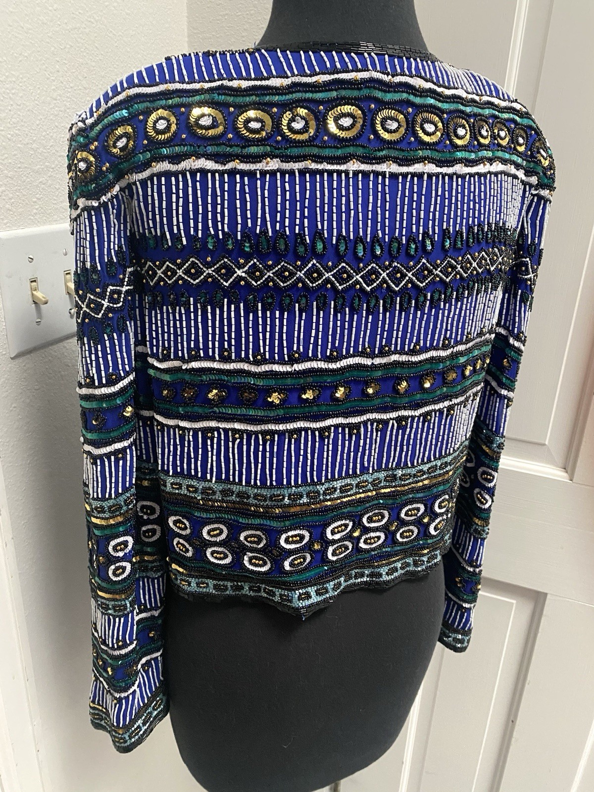 Stunning Vintage Beaded Blue Silk Jacket Niteline by Della Roufogali