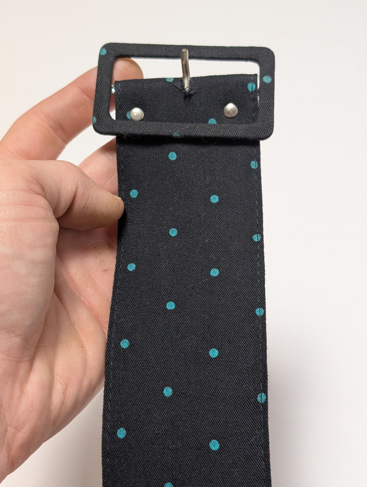 Vtg. 1980’s Women’s Rabbit Designs Belted Green/Black Polka Dot L/S Dress Size 8