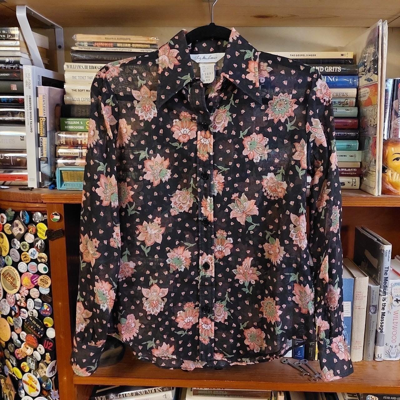 Vintage floral black and pink button up.