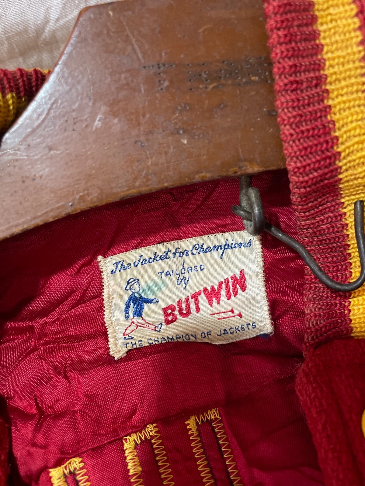 Vintage 1940s–50s Butwin Varsity Jacket “Penn Hills” – Red Wool, Yellow Trim