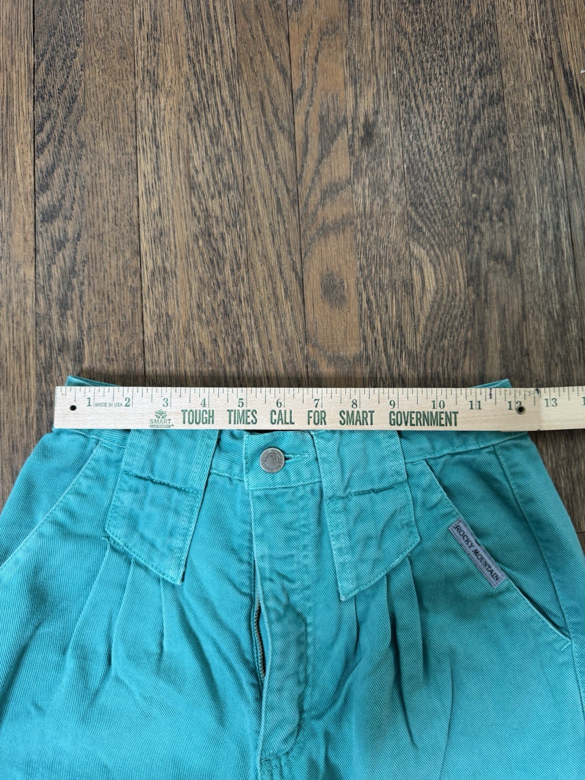 Vintage Rocky Mountain Clothing Teal High Waisted Pleated Tapered Jeans 24 Waist