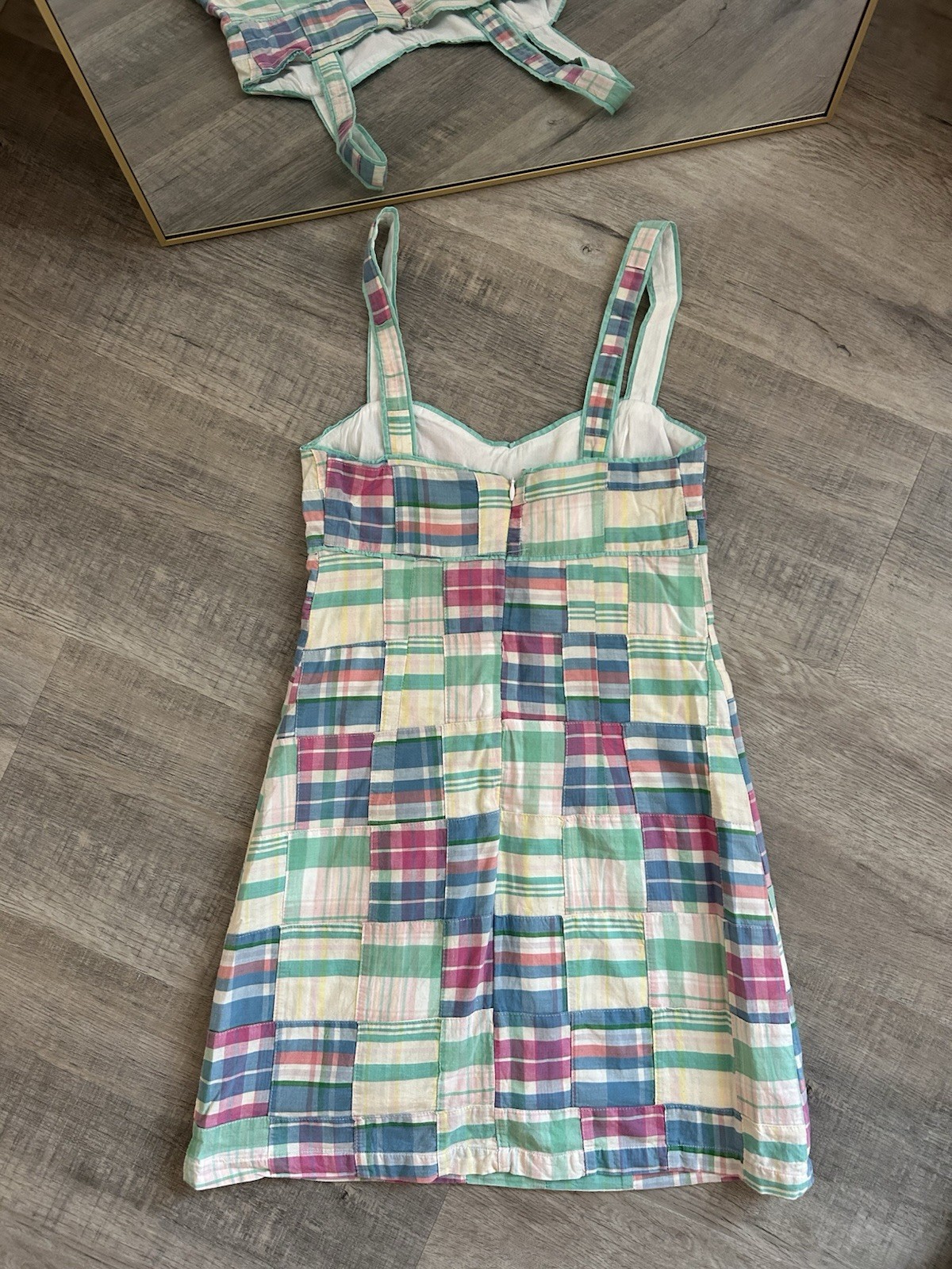 Vintage 90s Cleve Patchwork Madras Plaid Cotton Mini Dress Preppy Size 6