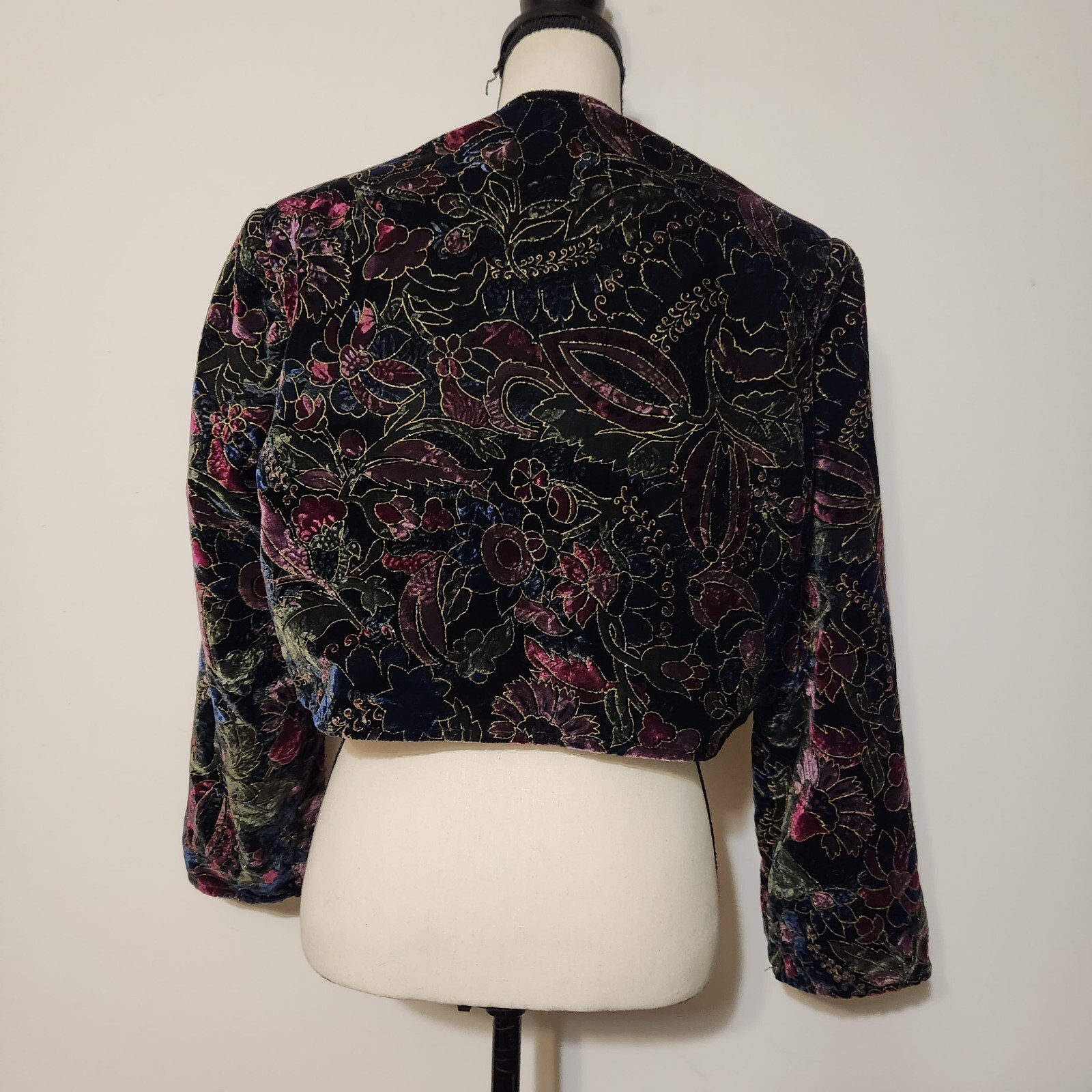Vintage Coloratura wool Blend Velvet Bolero Crop Open Front Jacket Top