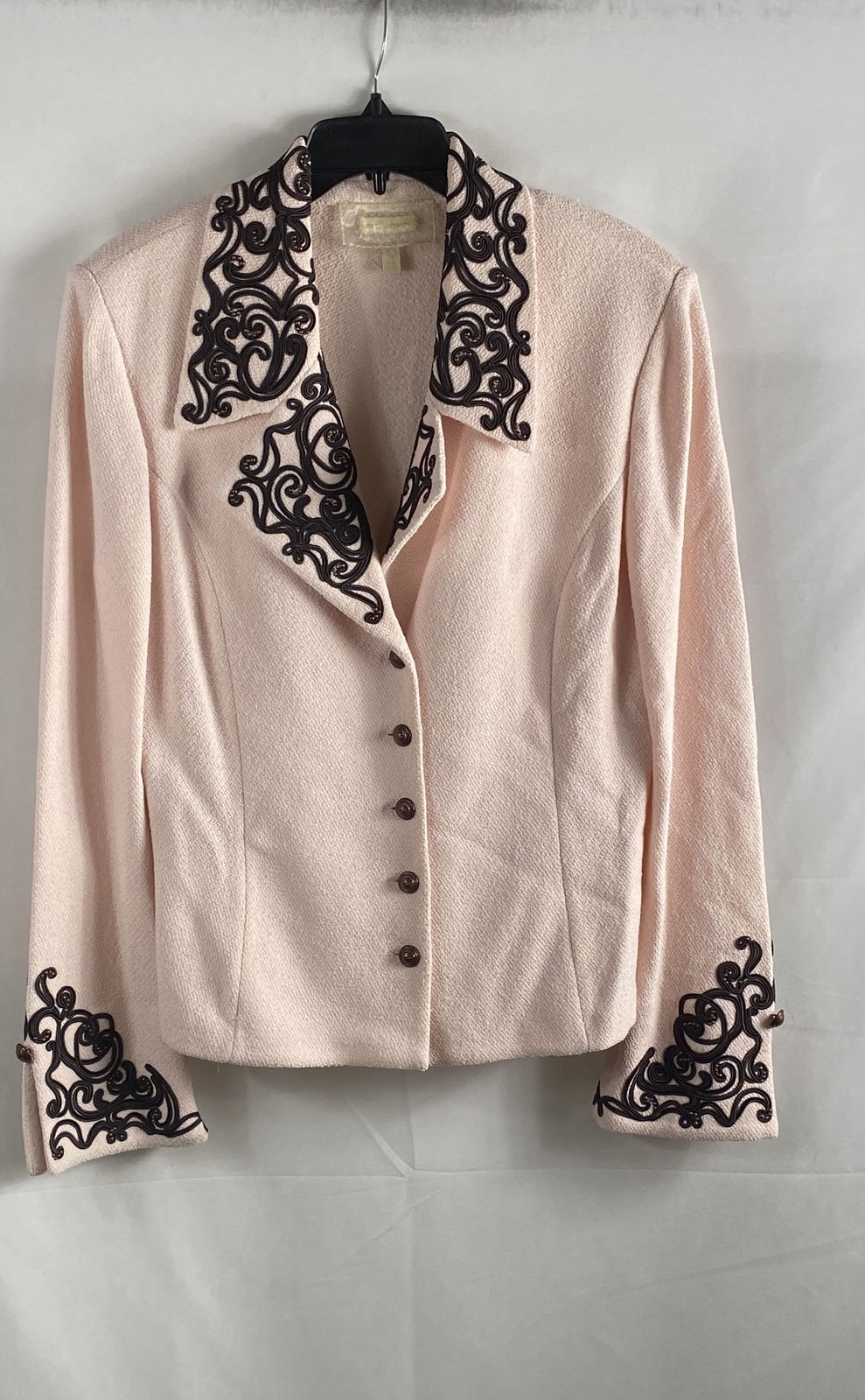 St. John Women’s Pink Soutache Beaded Santana Knit Blazer Jacket Size 14