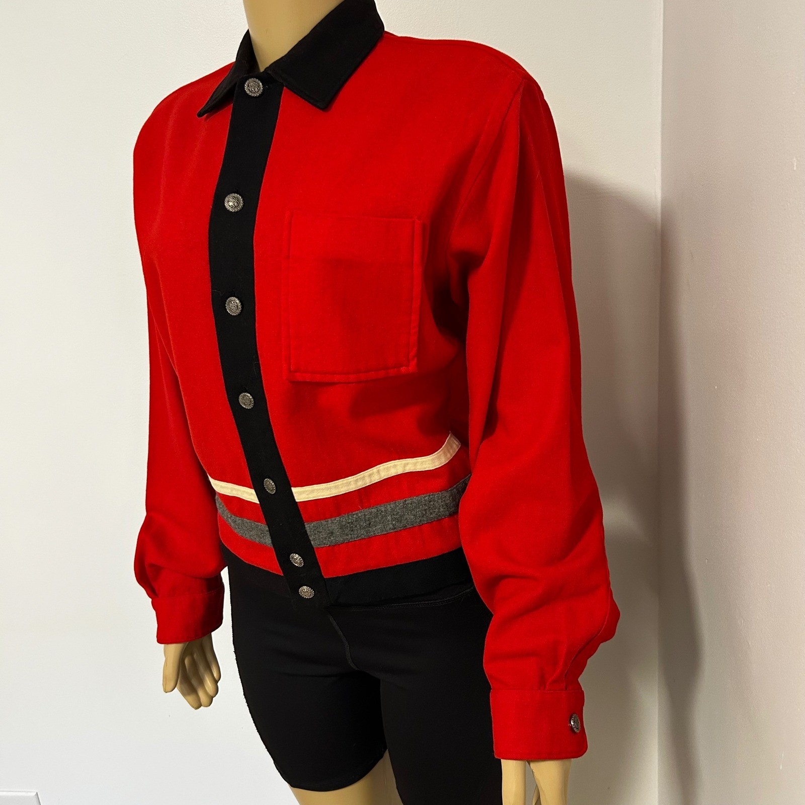 Vintage Puritan Aquawool Red Virgin Wool Button Front Jacket Striped Size M