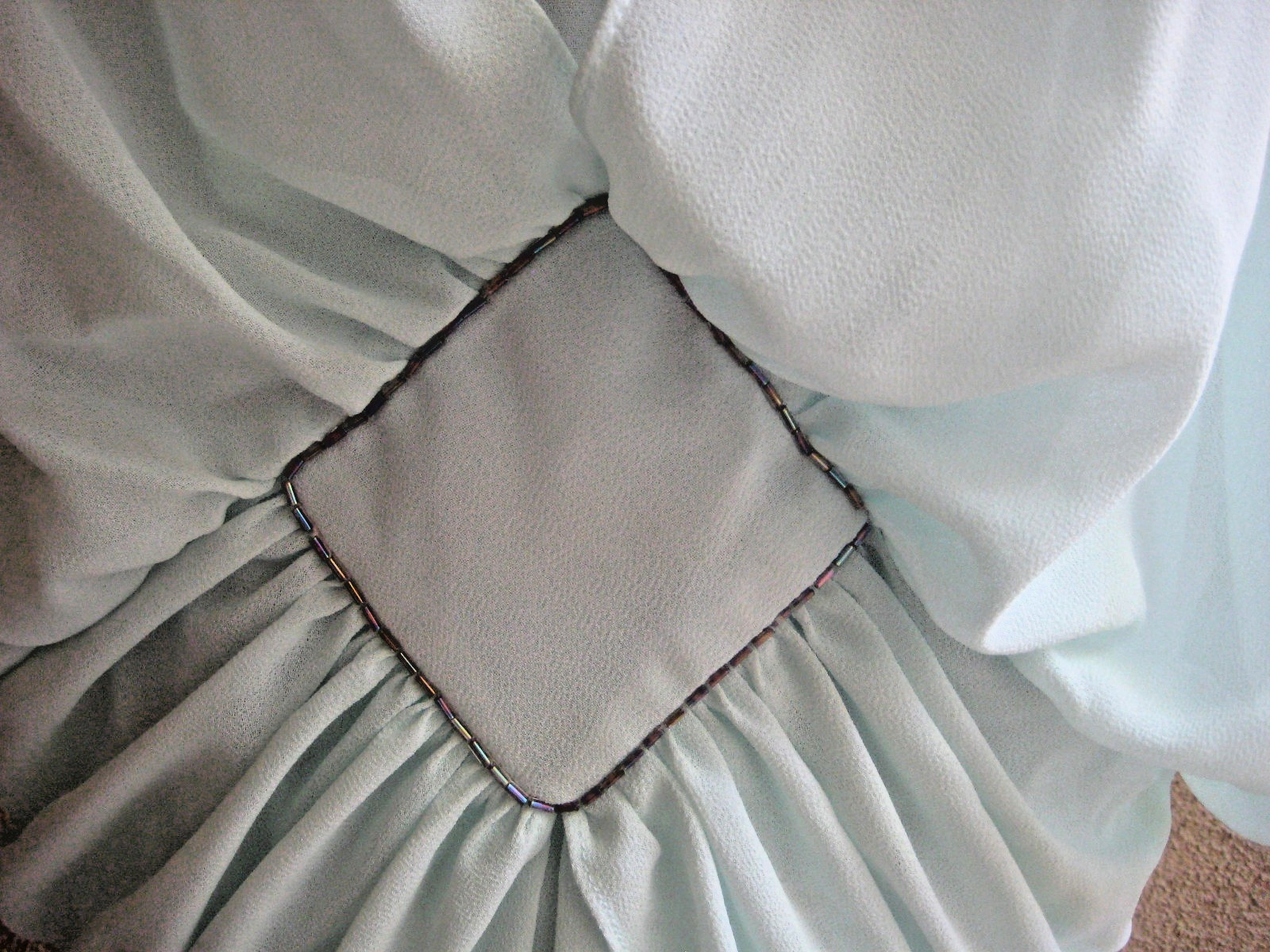 Vintage 1982 Casadei Eletra chiffon dropwaist bead padded shoulder party dress