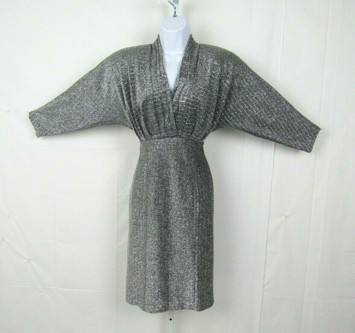 VTG NAFTA-LINE PARIS SILVER SPARKLING DRESS SIZE 38 FRANCE 8 / MED U.S. LINED