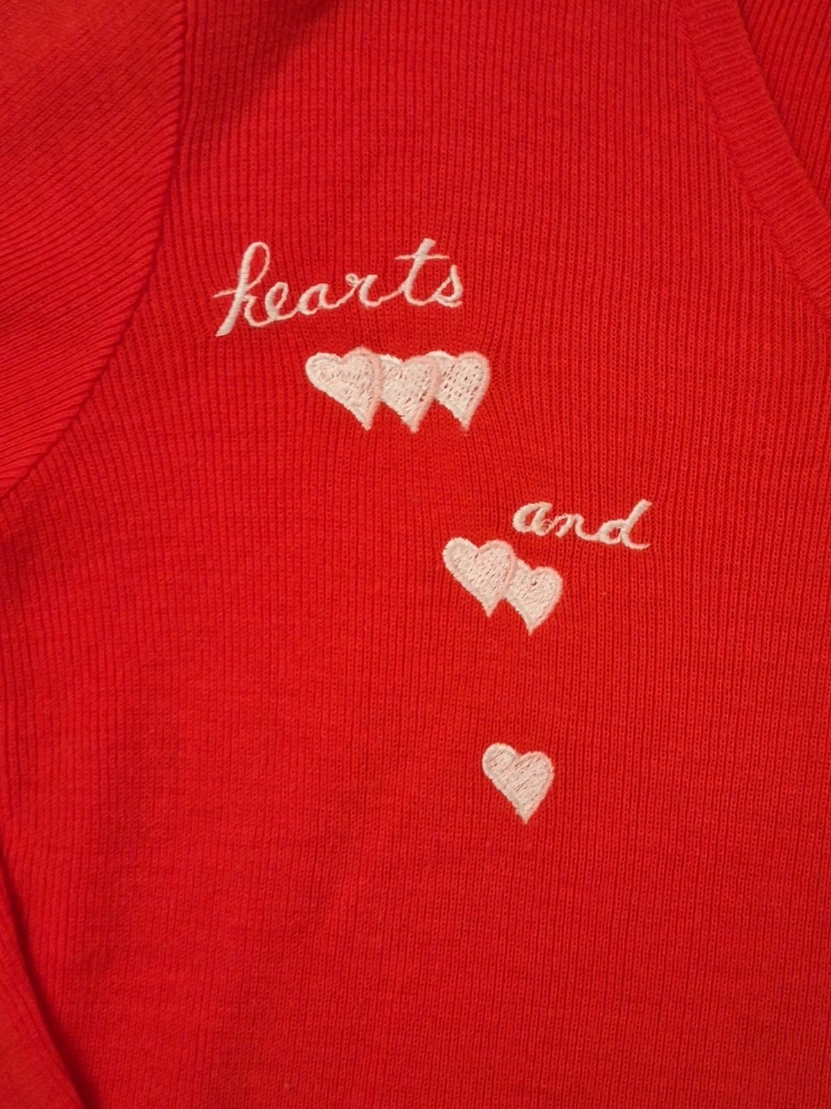 Vintage LeRoy Knitwear Novelty Embroidered Hearts And Flowers Sweater Red Rare