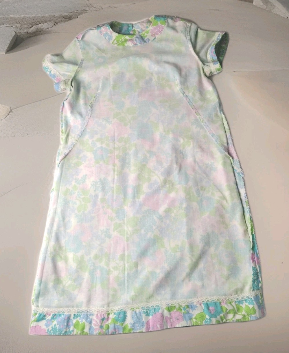 Tanner Of North Carolina Dress Dorothy Cox Cotton Shift Sz 16 Blue Green 1960s