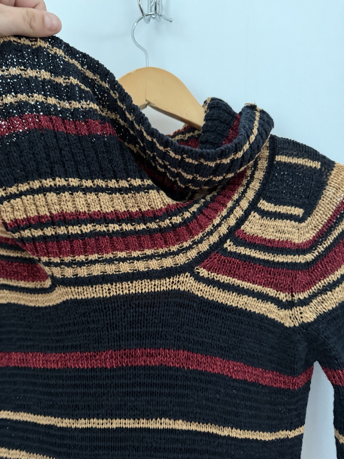 VTG Arden B Striped Metallic Acrylic Flare Sleeve cowl neck sweater top Shirt M