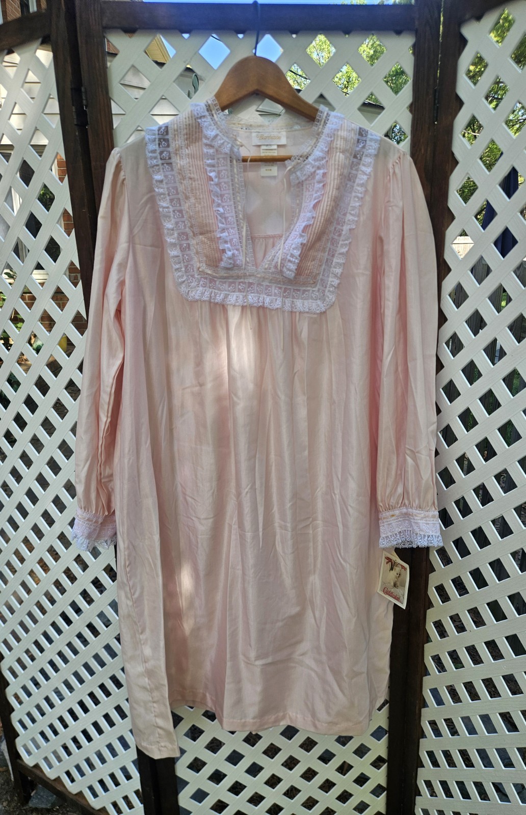 Vtg NOS Barbizon Pink Nightgown With Lace Trim, Size Medium