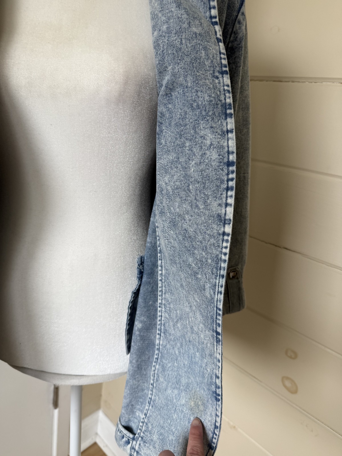 Entro Stretch Lightweight Denim Stonewashed Cotton Blazer Sz S Fitted Retro 80s
