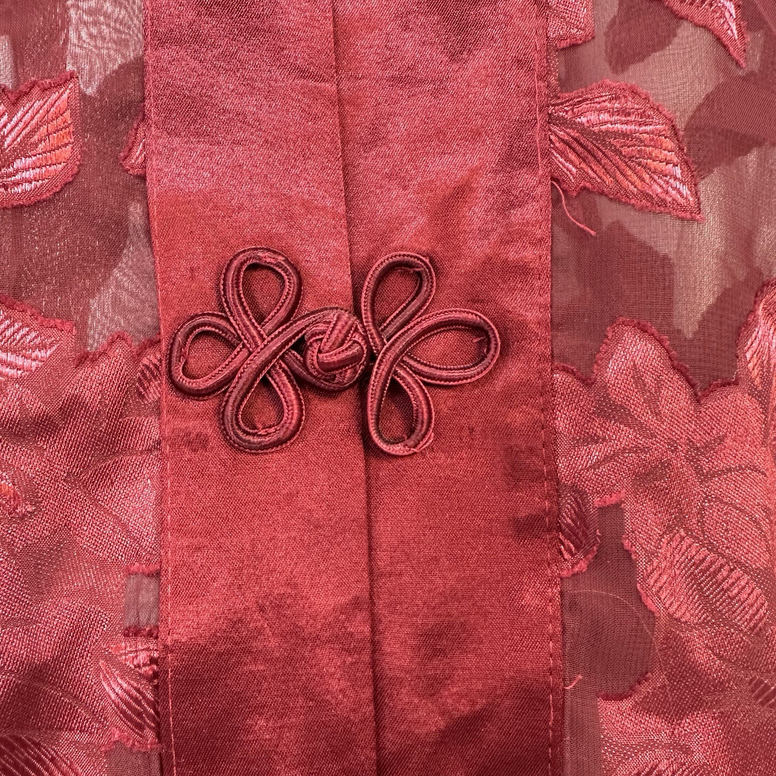 VTG Wayne Diamond Burgundy Cheongsam InspiredSheer DusterFrog Closure USA 8 READ