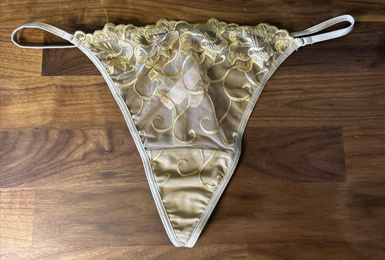 Victoria’s Secret Vintage Panties Size Large L 2003 Angel Gold Lace String Thong
