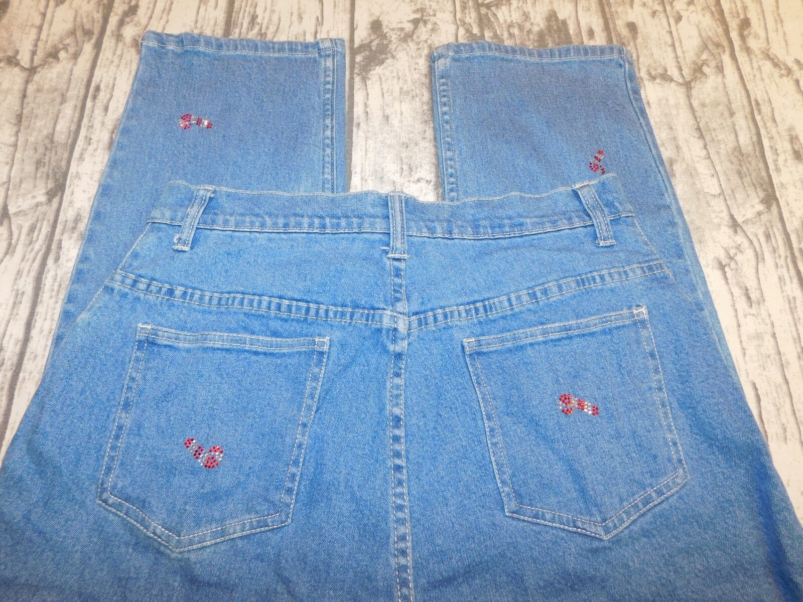 VTG THE QUACKER FACTORY JEANS WOMENS 10 RHINESTONES BLING CANDY CANES CHRISTMAS