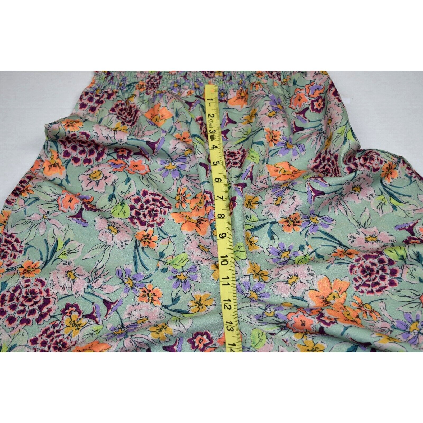 Vintage Jumpsuit Pale Green Size S/M 90s Ruched Bodice Pink Spring Flowers Sheen