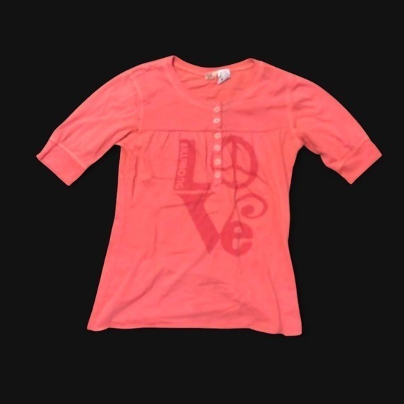 Vintage y2k billabong Henley top salmon Love fitted elbow sleeve M/16.5
