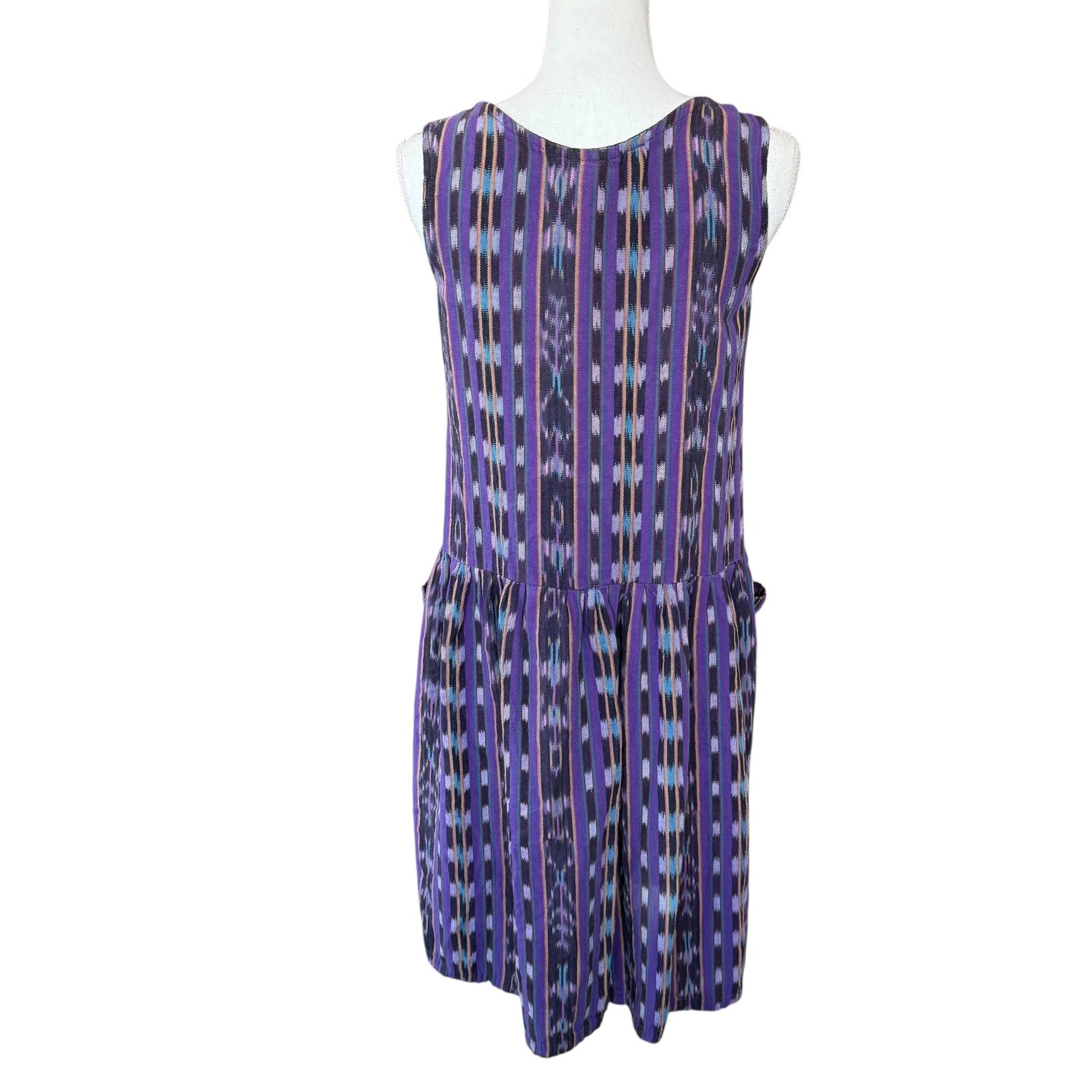 Love Tent Imports Vintage Purple Ikat Woven Cotton Dress Sleeveless Boho Small