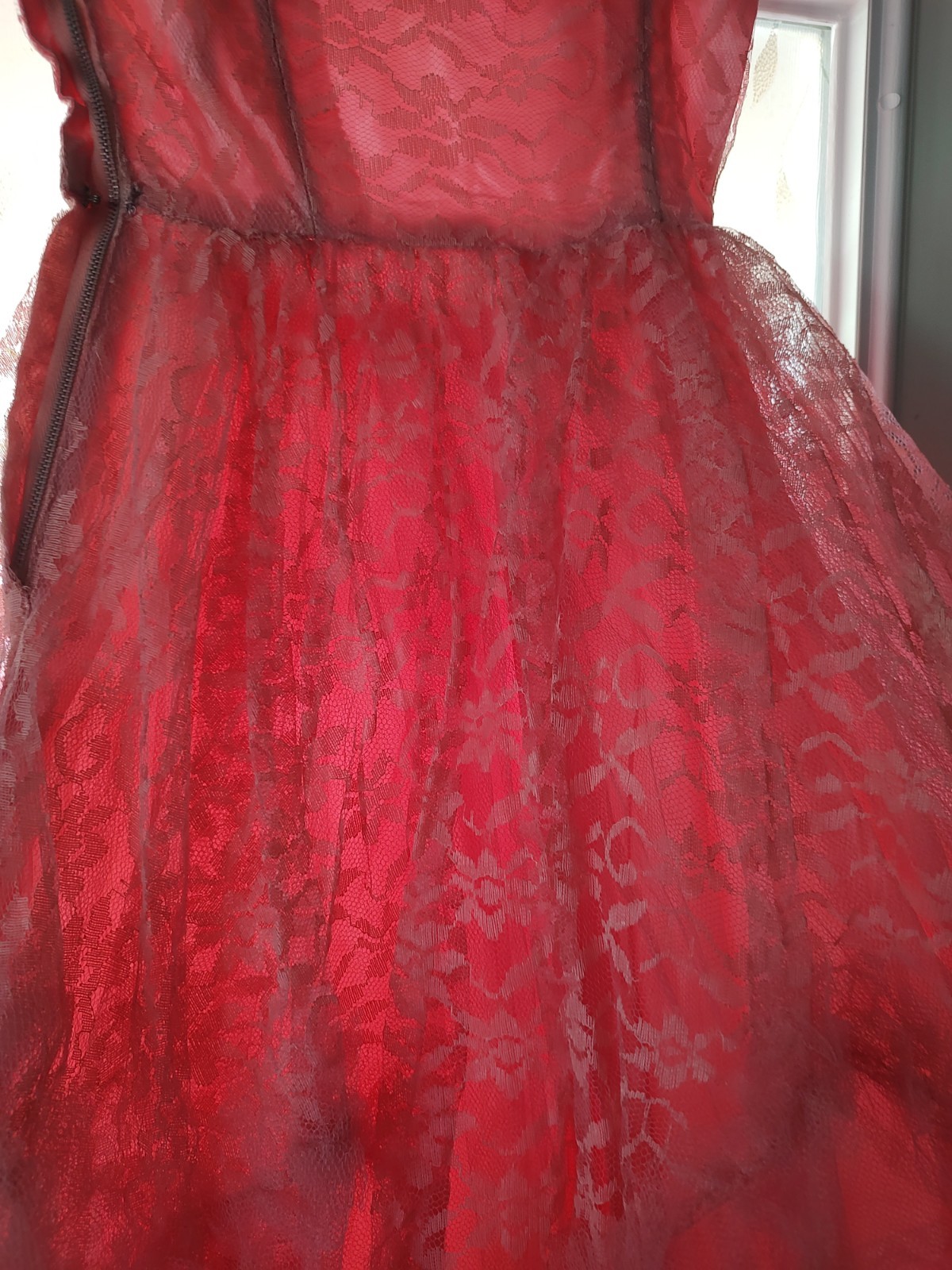 Vintage 50s Sz S Candy Pink Lace Ball Gown With Ballero Jacket Crinoline, Metal