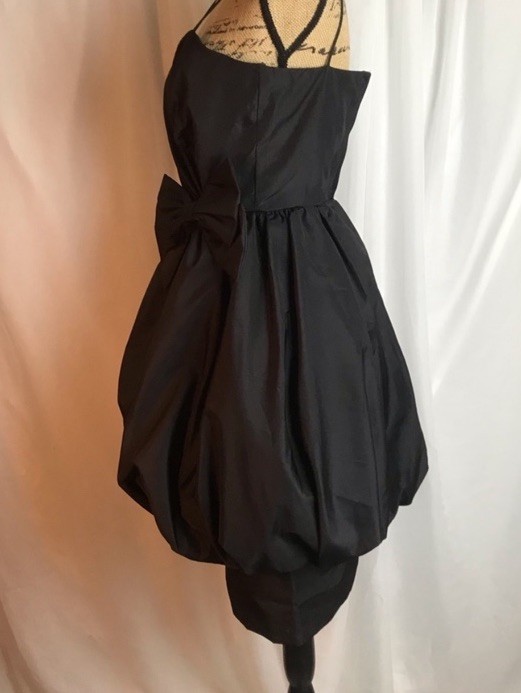 Vintage Sweetheart Neck Bubble Hem Party Dress Black Sz 5/6 Bow Ruched Bodice