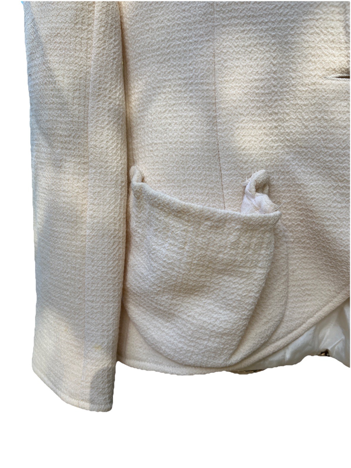 Chanel Vintage Spring 1989 White Wool Crepe Jacket 36 Chain Gold CC Buttons 36