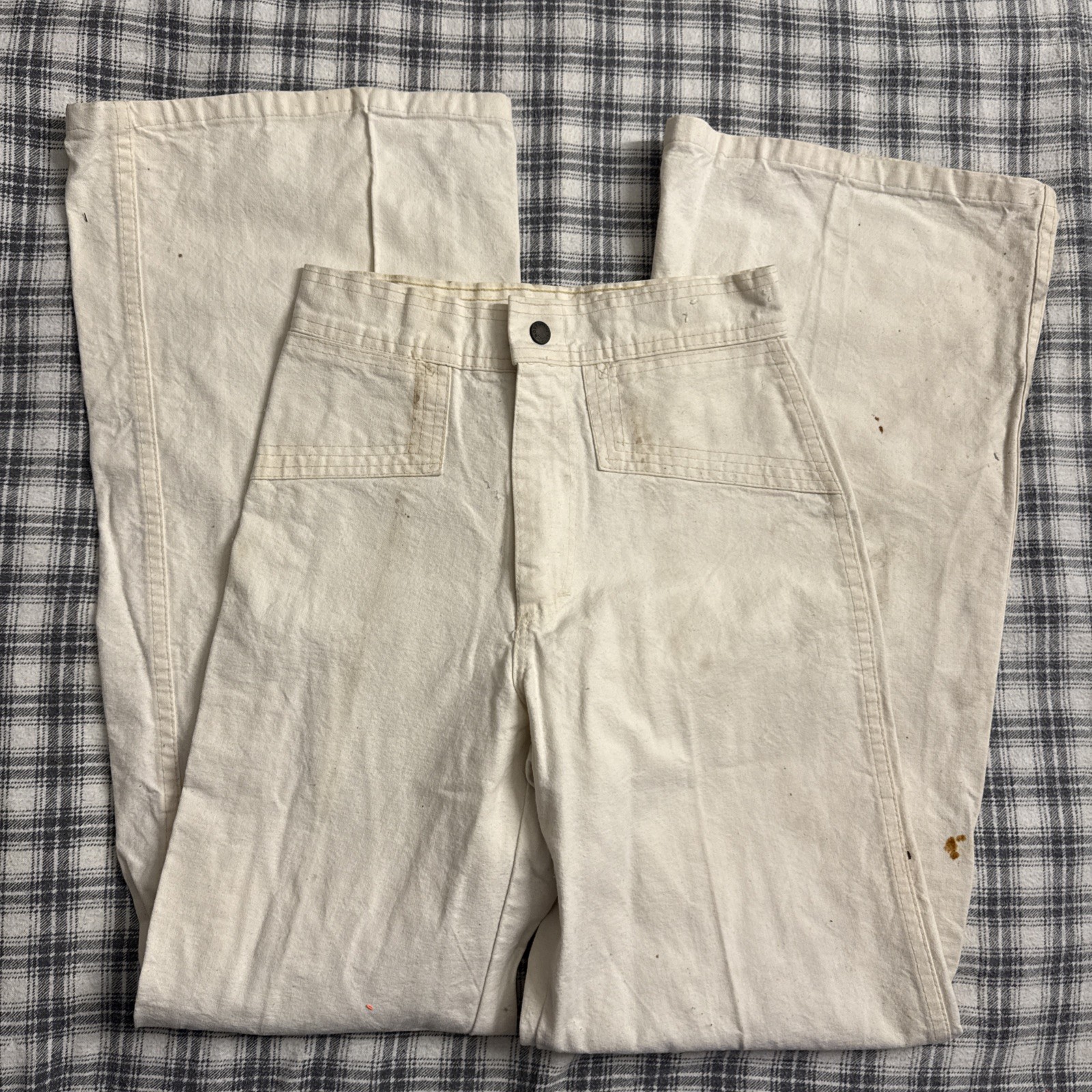 Vintage 70s PlushBottoms Canvas Flare Pants 24in Size 9 Girls As Is USA Stained