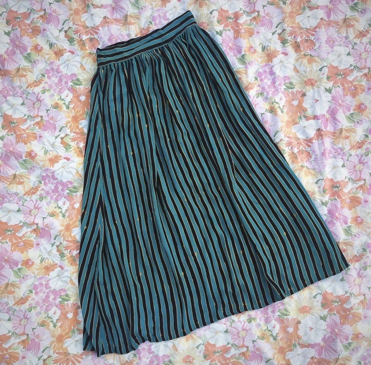 Vintage 1980s Green And Black Striped Componix Skirt – S