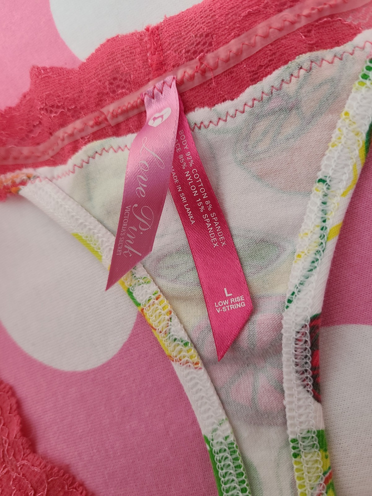 Rare VTG Victoria’s Secret PINK Lace Waist Cotton Citrus Thong Size Lg