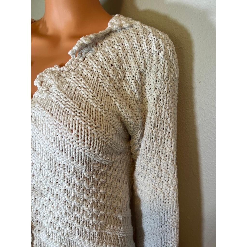 Vintage Handknit Cardigan White Cotton Cottagecore Sweater SIZE?
