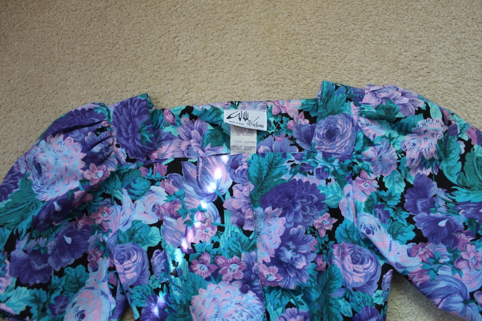 VTG WILLI OF CALIFORNIA COTTAGECORE FLORAL TEA LENGTH PUFF SLEEVES DRESS SZ 4