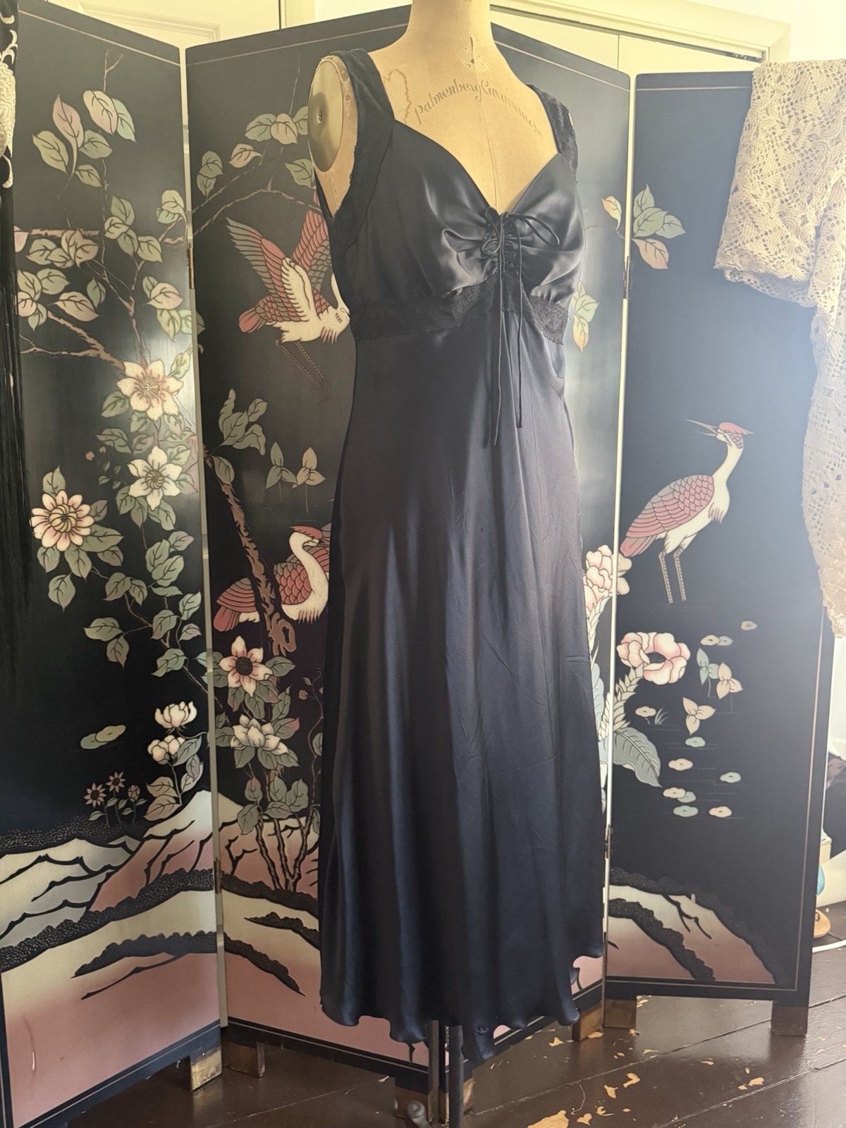 Vintage WDNY Black Silk Slip Dress Maxi Lined Wedding Cocktail Party Glam 6