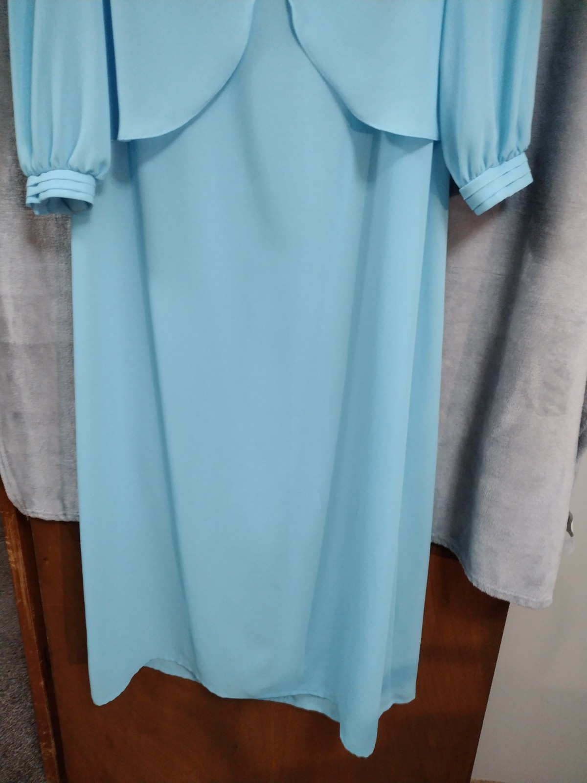 Vtg 70s Ice Blue Maxi Dress 16 1/2 Sheer Cardigan Jacket Made USA Formal Wedding