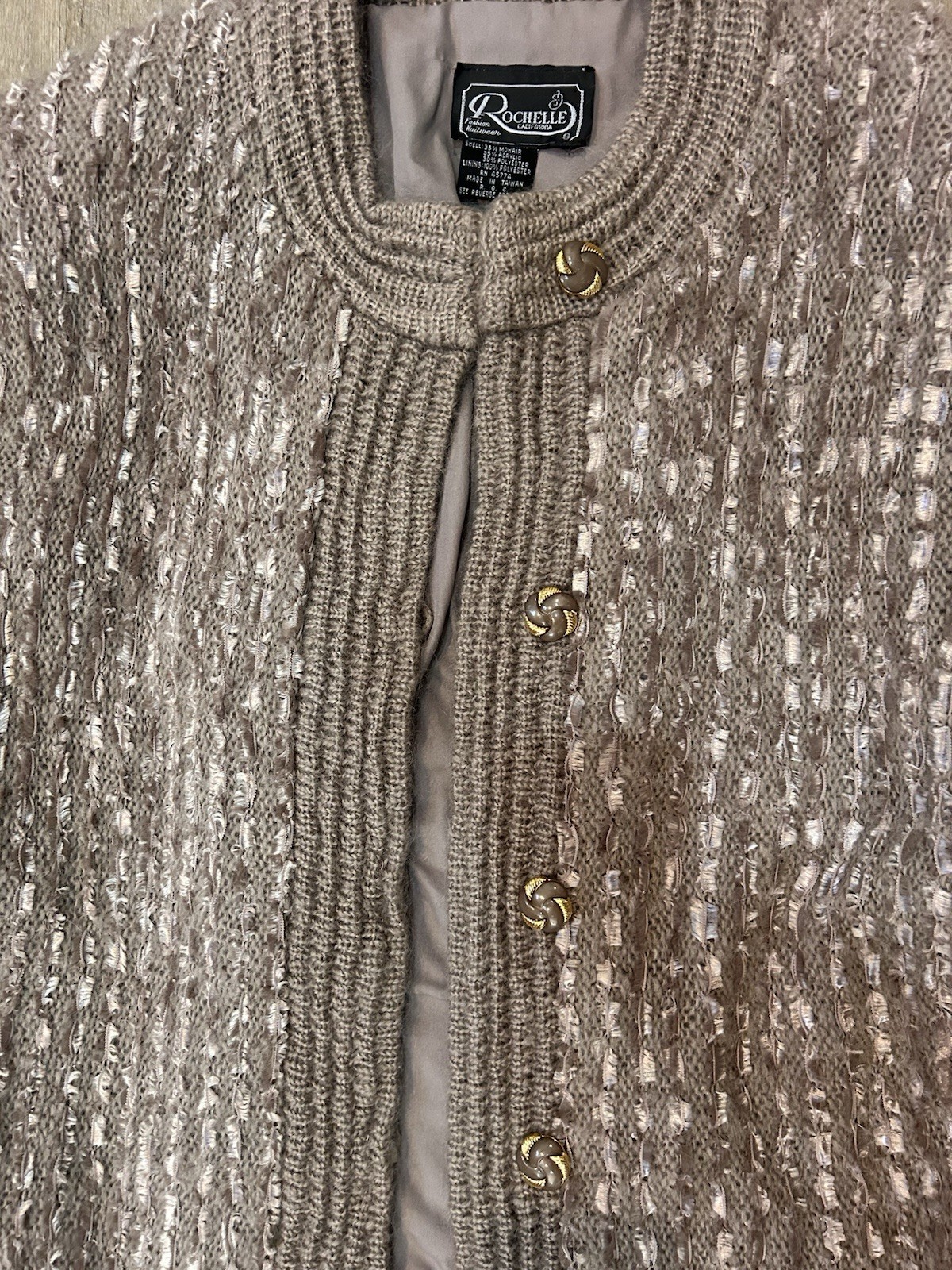 Vtg Rochelle California Knit Sweater Cardigan Sz L 80’s 90’s Glam Thick Classy