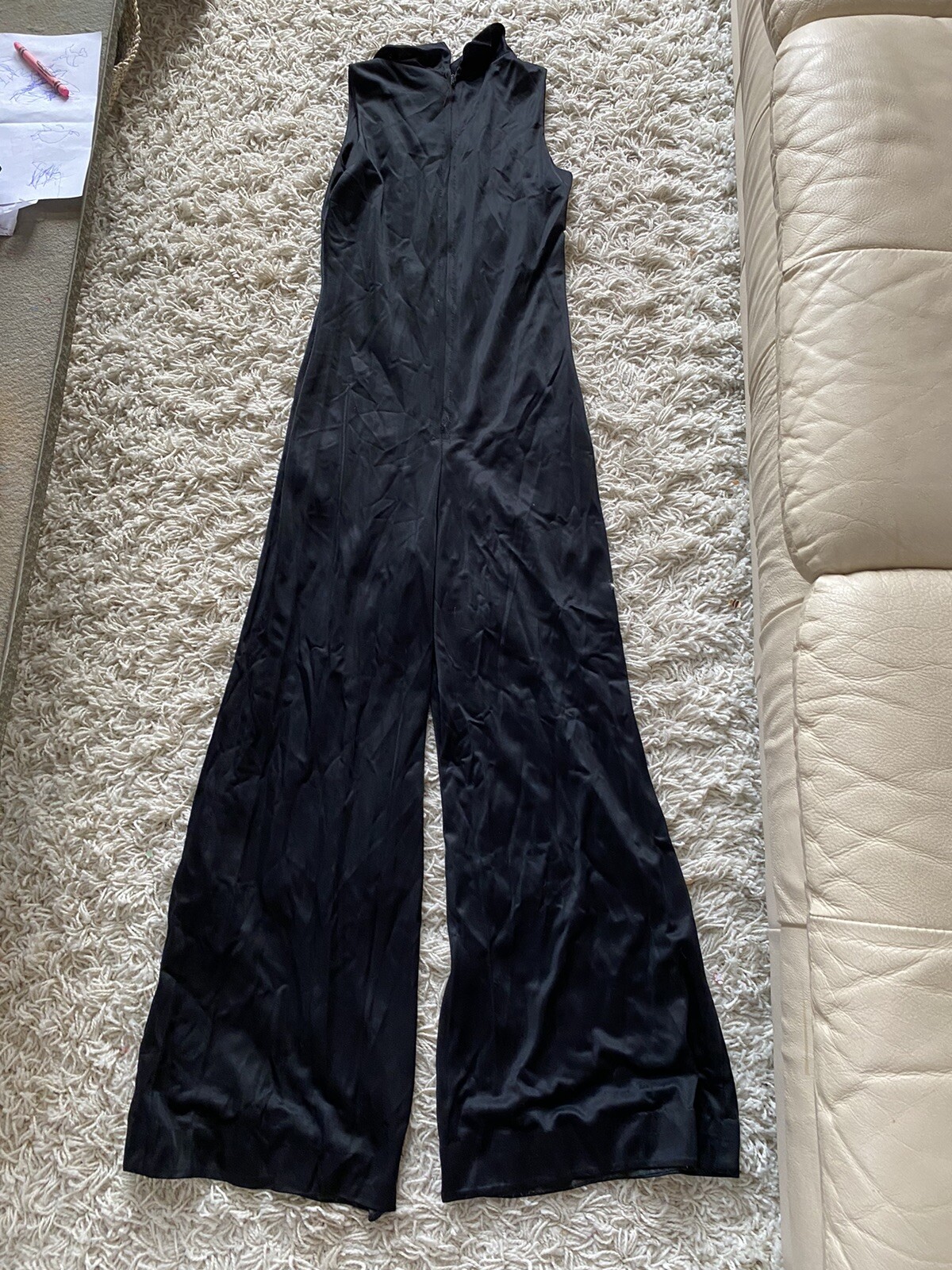 Vintage Arnel Jumpsuit Black Stretch Mock Neck Turtleneck 12 Miss Selfridge