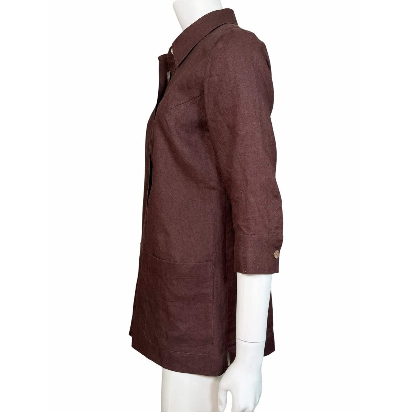 DKNY Linen Tunic Blouse Womens 2 Brown Vintage Lagenlook Long Top Pockets