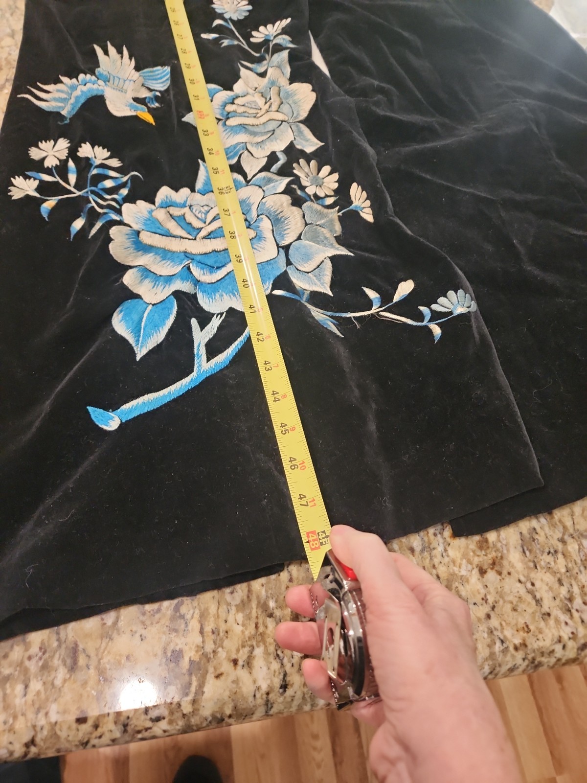 Vintage 1950s Japanese Souvenir Velvet Robe Coat Embroidered Bird Floral…