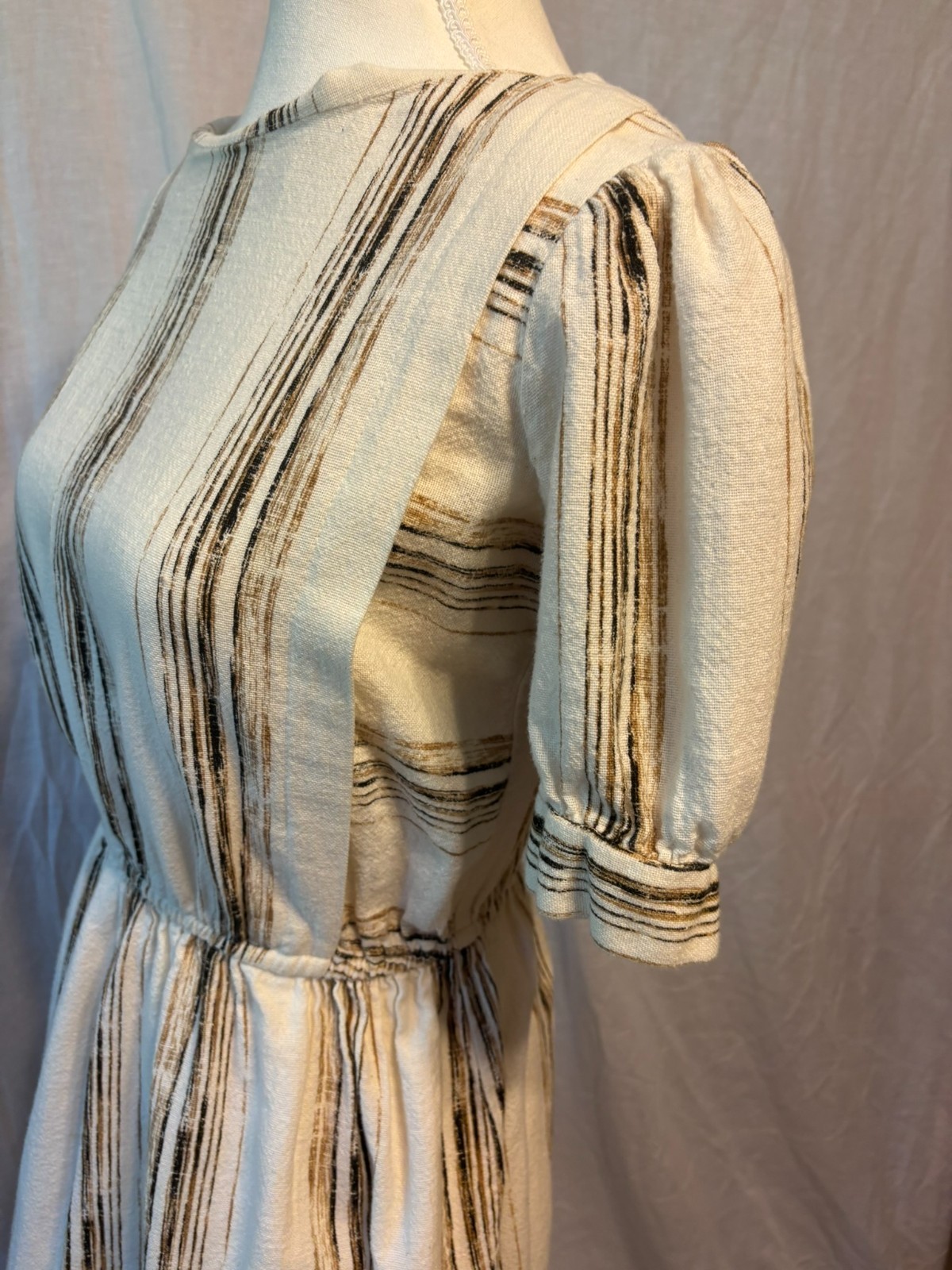 ✨ Vintage Marinette Textured Brown Stripe Dress – Size 12 ✨80’s 70’s