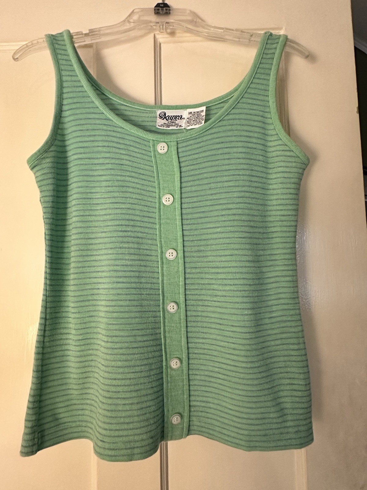 Vintage 70s/80s Kupra by Zado Women’s Tank Top Size M Mint Green/Periwinkle Cute