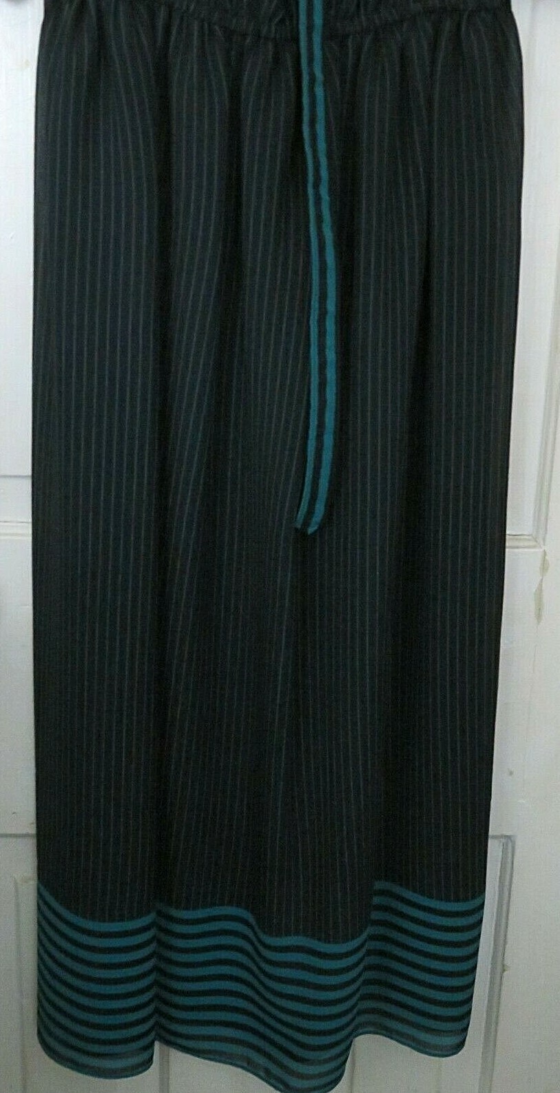 Ladies Vtg BILLY JACK Sheer BLACK STRIPED DRESS ¾ Sleeve Belt Size 11/12 EVC